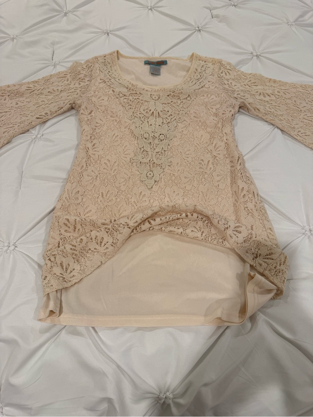 Flying Tomato Cream Lace Bell Sleeve Mini Dress Tunic Boho Cottagecore Size M - Picture 15 of 15